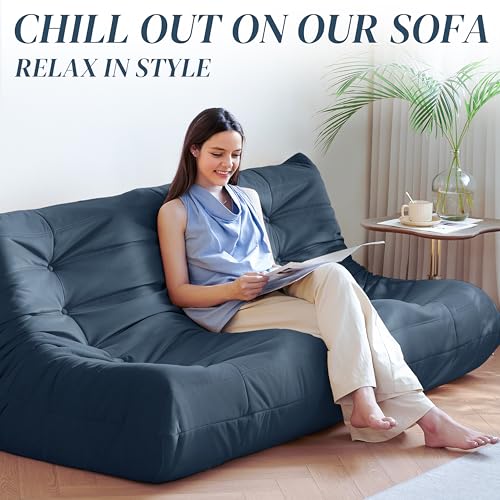Bean Bag Chair for Adults, Suede & Microfiber Corner Lounge Sofa, 3-Seater, Beige F9802
