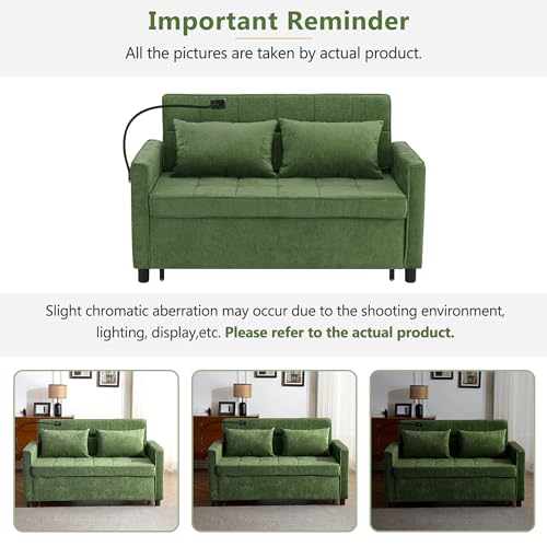 3 in 1 Convertible Sleeper Sofa Bed with USB Ports, Reversible Backrest, Brown C746