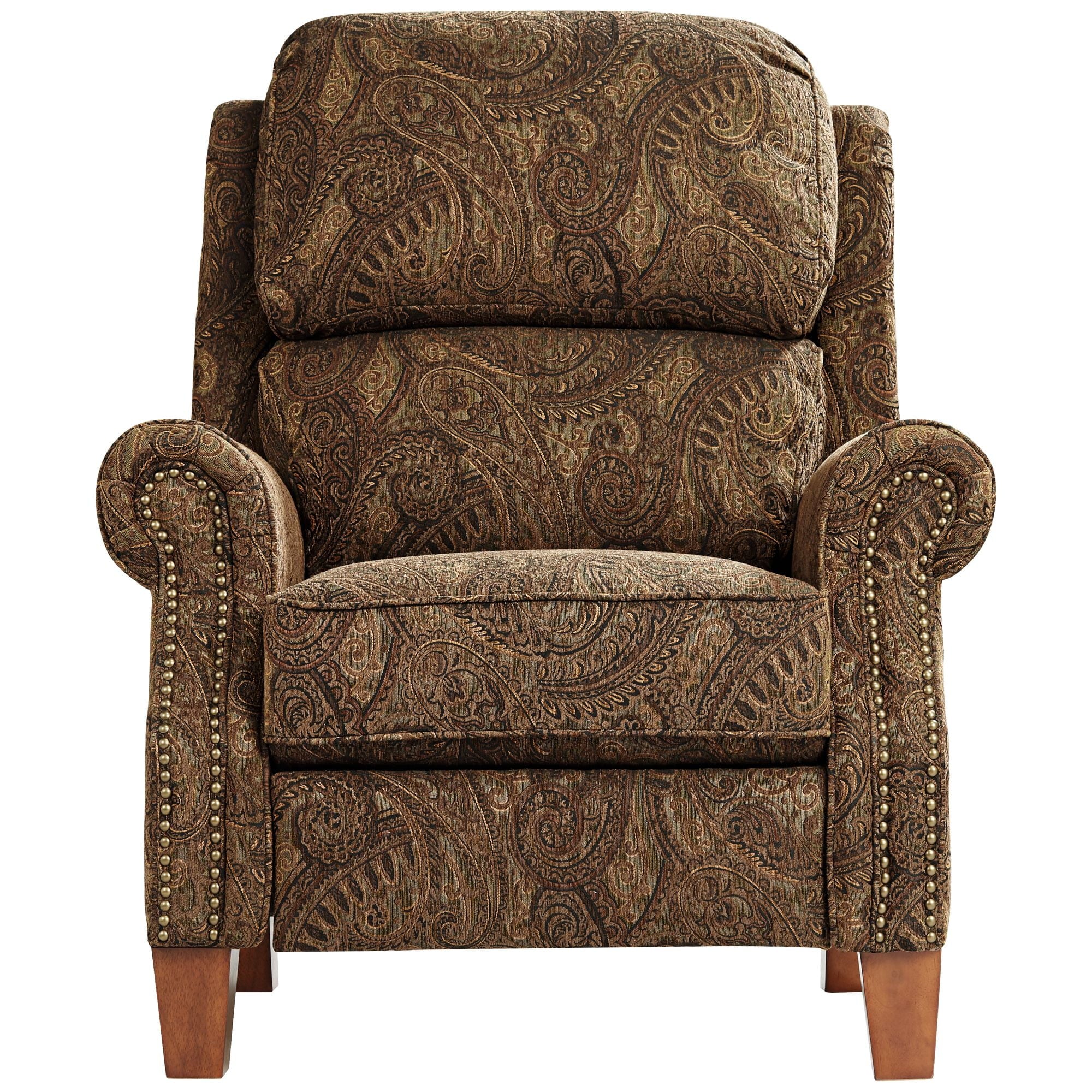 Warm Brown Paisley Patterned Fabric Recliner Chair with Push Manual Reclining Footrest A728877