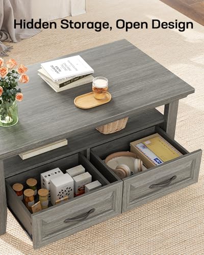 Lift Top Coffee Table with Open and Hidden Storage, Modern Fluted Design S200567