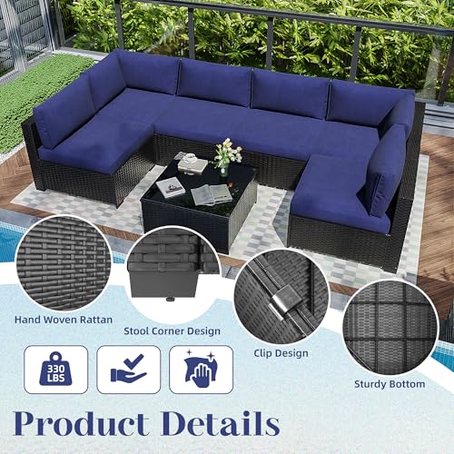 Outdoor Sectional Sofa Set with Cushions and Glass Coffee Table T1708