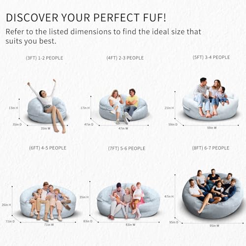 Bean Bag Chair for Adults 3FT, Soft Removable Cover, Light Gray X3039