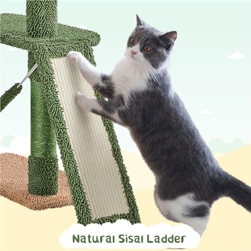 Cactus Cat Tree, 63" Multi-Level Cat Tower with Scratching Posts, Condo & Hammock O8672