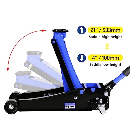 Heavy Duty Hydraulic Floor Jack, Low Profile Steel Racing Jack, 2 Ton Capacity, Blue H1350