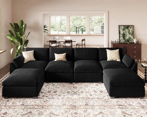 Extra Large Modular Sectional Sofa, 4-Seater L Shaped Couch, Velvet Convertible for Living Room L139