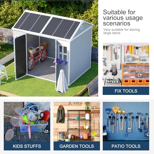 Outdoor Resin Storage Shed 8x4x6 FT with Floor, 2 Windows and Lockable Door Y450972