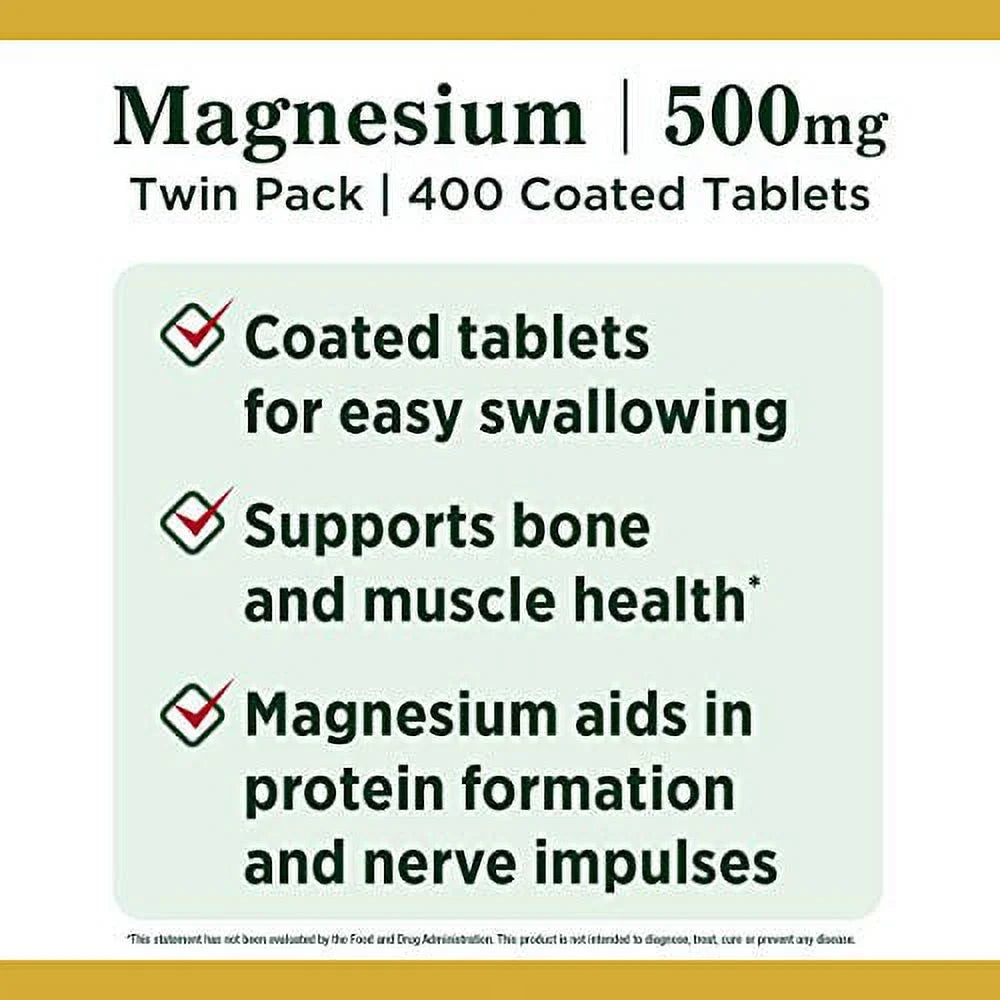 Magnesium 500mg for Bone & Muscle Health, Twin Pack 400 Tablets N100794