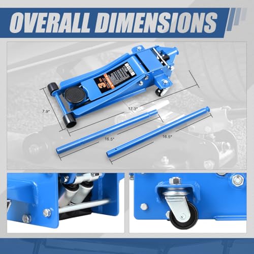 4 Ton Low Profile Floor Jack, Heavy Duty Steel Hydraulic with Dual Pistons Quick Lift Pump P3195