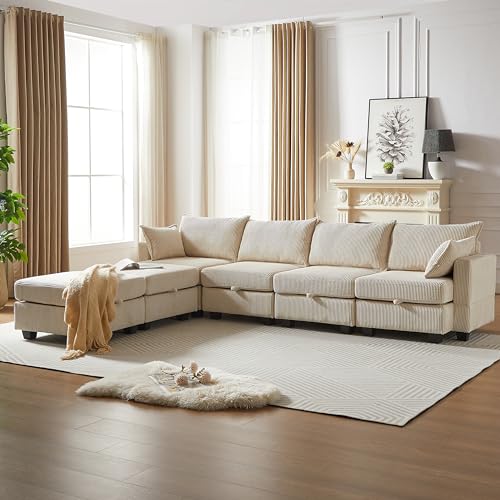 Modular Storage Sectional Sofa with Movable Ottomans, U-Shaped Chenille U839651