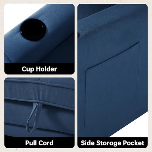Sleeper Sofa Bed Convertible Futon for Small Spaces, Dark Blue F79197