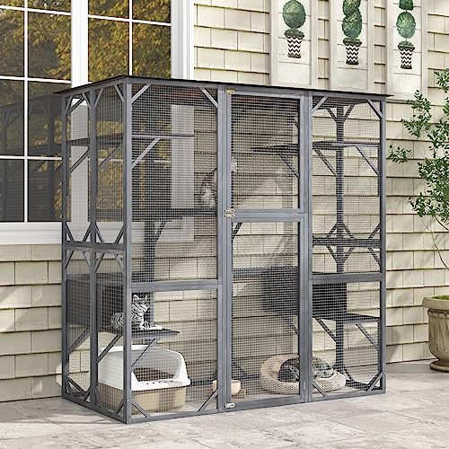 Outdoor Cat Enclosure with Wooden House and Wheels U3259
