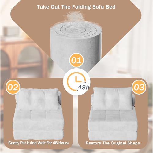 Folding Sofa Bed with Headrest and Lumbar Pillow, Chenille Fabric Chair Bed Y9814