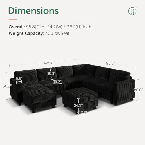 Corduroy Modular Sectional Couch with Storage, L-Shaped, 6 Seater, Dark Gray X823135