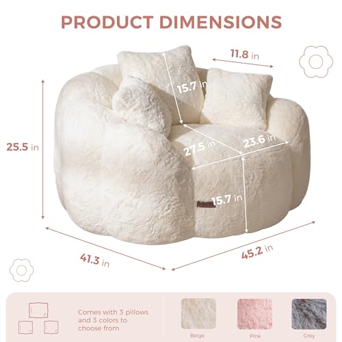 Floral Shaped Bean Bag Sofa for Adults, Faux Fur Floor Chair, Beige U8616