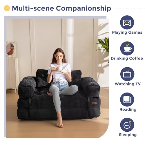Folding Sofa Bed, L-Shaped Convertible Sleeper Couch with Armrest and Pillow, Dark Grey M375676