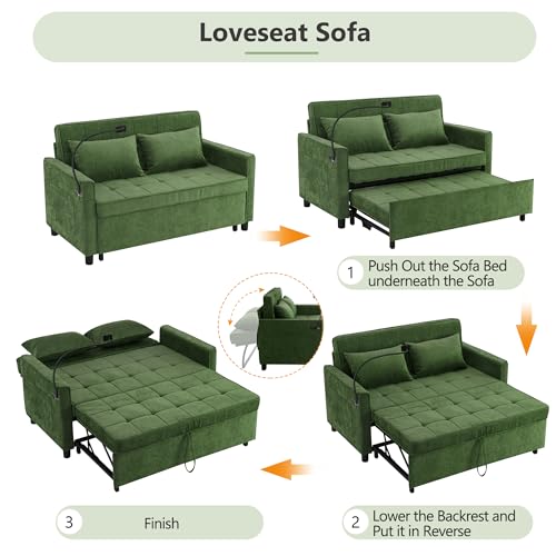 3 in 1 Convertible Sleeper Sofa Bed with USB Ports, Reversible Backrest, Brown C746