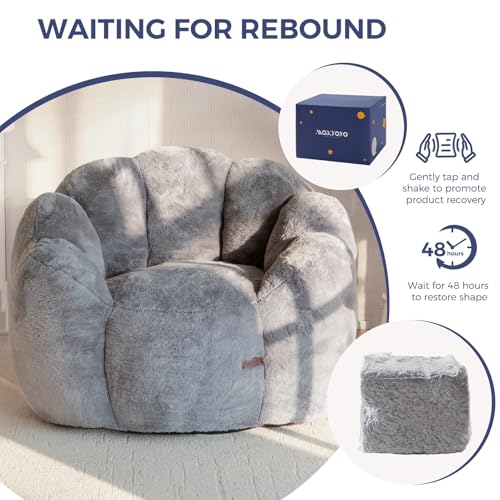Floral Shaped Bean Bag Sofa for Adults, Faux Fur Floor Chair, Beige U8616
