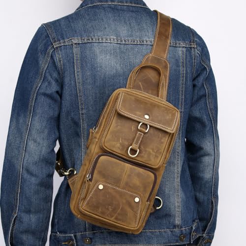 Genuine Leather Sling Backpack Crossbody Shoulder Bag for Travel Y1231