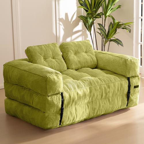 Folding Sofa Bed, L-Shaped Convertible Sleeper Couch with Armrest and Pillow, Dark Grey M375676