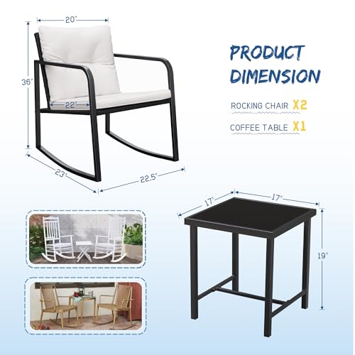 3 Piece Rocking Wicker Bistro Set with Glass Coffee Table J90293