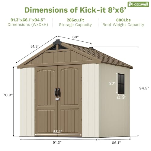 Outdoor Plastic Storage Shed with Floor, Window and Lockable Door A4787