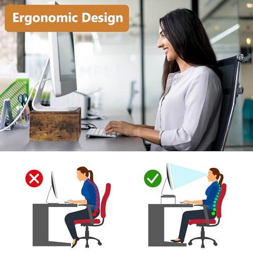 Wood Monitor Stand for Desk with Phone Slot and Storage Shelves Y759
