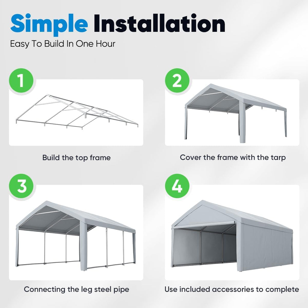 Heavy Duty Carport Galvanized Canopy Outdoor Boat Shelter C392581