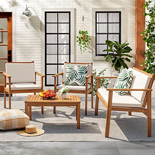 Acacia Wood Patio Conversation Set with Coffee Table and Cushions V550402