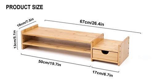 Bamboo 2 Tier Monitor Stand with Drawers for Desk Organization T65836
