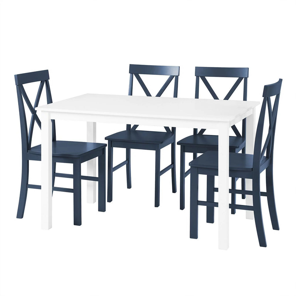 Farmhouse Engineered Wood Dining Set, 5-Piece, White/Navy C178213