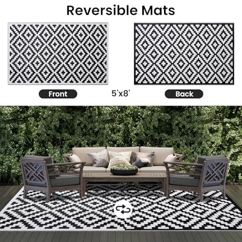 Waterproof Outdoor Rug 5x8 ft, Reversible Plastic Straw Patio Mat Z2613
