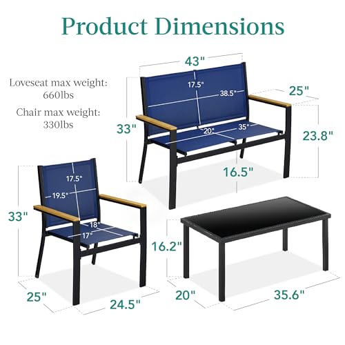 Outdoor Textilene Patio Conversation Set with Loveseat and Coffee Table V736