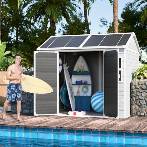 Resin Storage Shed, Waterproof Outdoor Shed with Floor, Lockable Door & 2 Windows G278