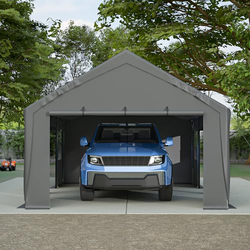 Carport 20x12ft Portable Garage Canopy with Roll-up Windows and Removable Sidewalls D71400