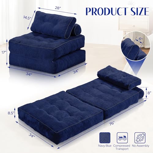 Folding Sofa Bed with Dual Pillow and Handle, Convertible Sleeper Chair, Black M821