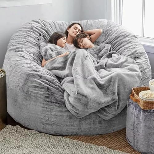 Oversize Round Fluffy Bean Bag Chair Cover for Adults Kids, 6FT Light Grey Y80106