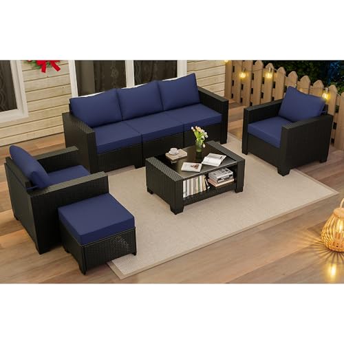 Outdoor Sectional Sofa Set with Cushions and Glass Coffee Table T1708