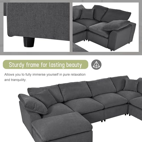 Modular Sectional Sofa with Ottoman, U-Shaped Lounge Couch H930