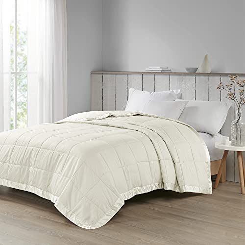 Oversized King Taupe Lightweight Down Alternative Blanket with Satin Trim X335