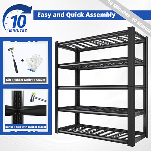 Heavy Duty Metal Shelving 5 Tier Adjustable Storage Shelves, 72" H x 35.5" W x 16" D, Black D96275