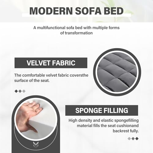 Convertible Sofa Bed, 3 in 1 Velvet Sleeper with Adjustable Backrest, Gray K13376