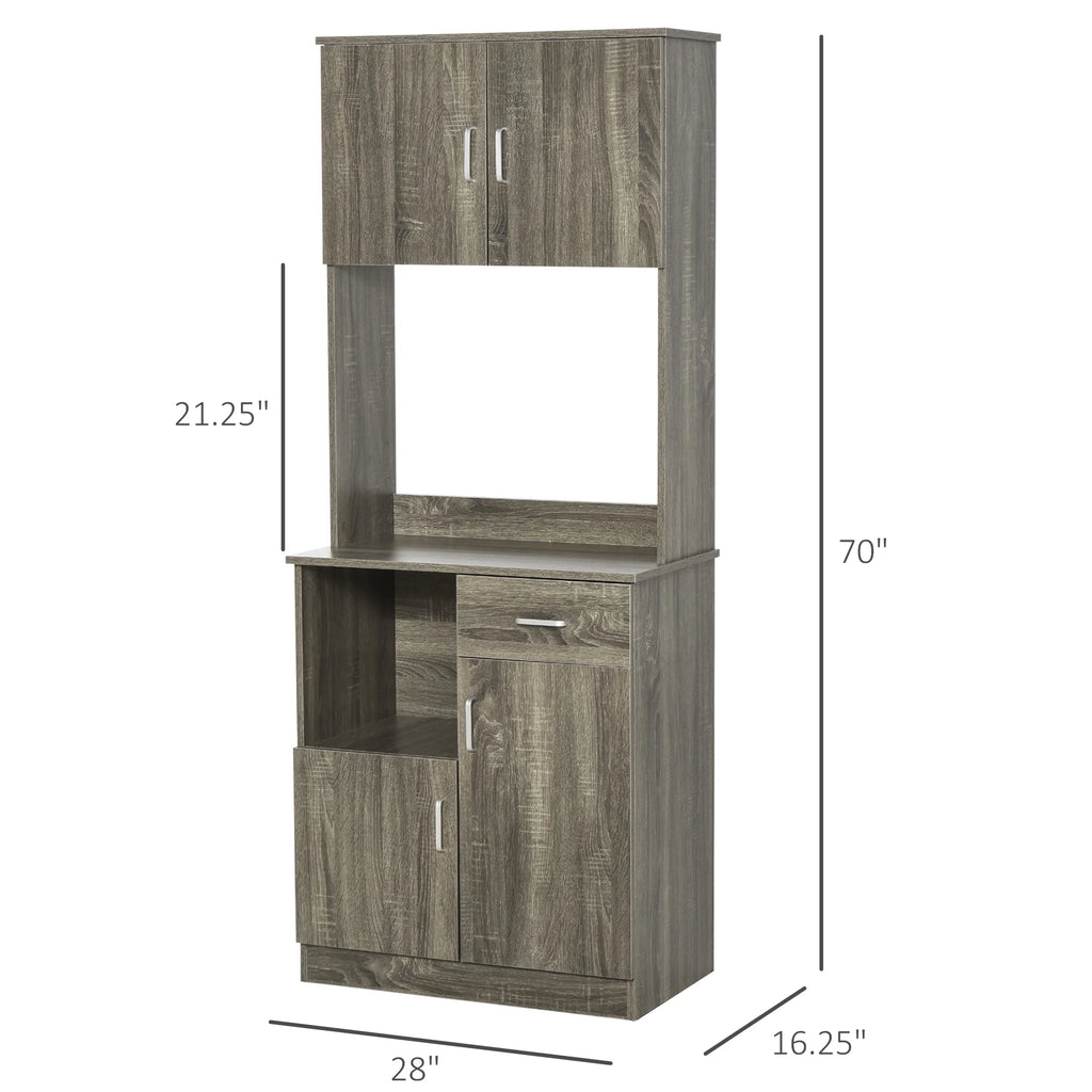 Kitchen Pantry Storage Cabinet with Microwave Stand and Adjustable Shelves K408197