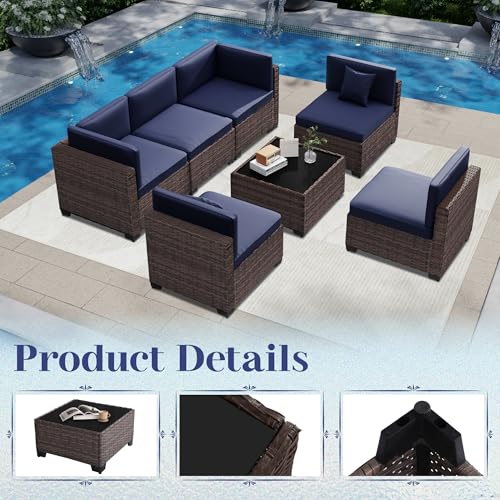 Outdoor Sectional Sofa Set with Cushions and Glass Coffee Table T1708