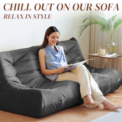 Bean Bag Chair for Adults, Suede & Microfiber Corner Lounge Sofa, 3-Seater, Beige F9802