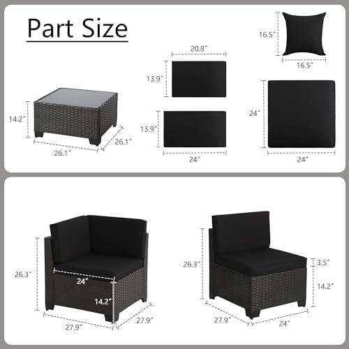 Outdoor Sectional Sofa Set with Cushions and Glass Coffee Table T1708