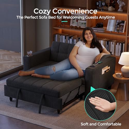 3-in-1 Convertible Sofa Bed with Charging Station, Green R3379