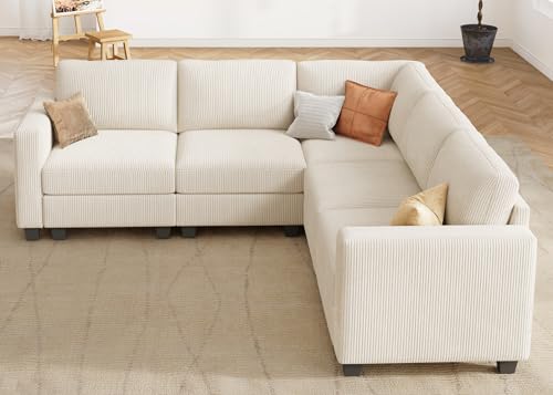 Corduroy Modular Sectional Couch with Storage, L-Shaped, 6 Seater, Dark Gray X823135