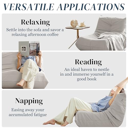 Bean Bag Chair for Adults, Suede & Microfiber Corner Lounge Sofa, 3-Seater, Beige F9802