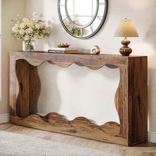 Farmhouse Console Table with Storage, Couch Table Behind Sofa, Narrow Hallway Stand, Brown K521