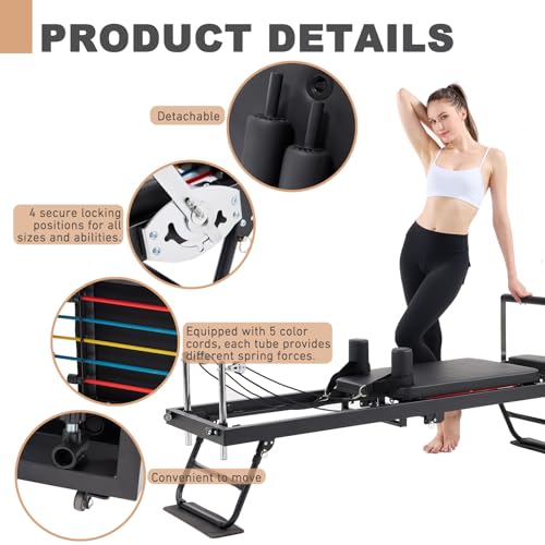 Foldable Pilates Reformer Machine for Home Gym, 250 lbs Capacity J904802